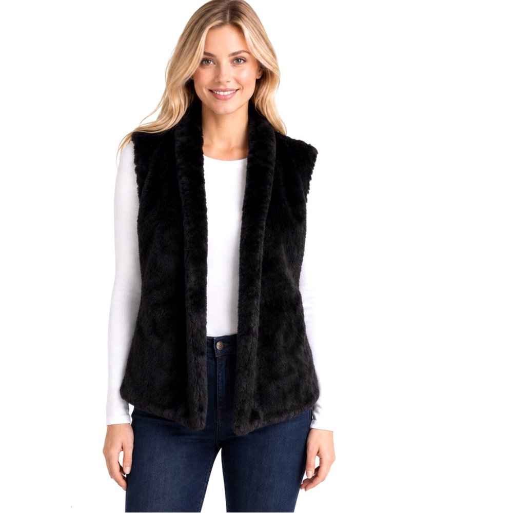 Loft Faux Fur And Knit Black And White Wool Blend Vest Size Medium